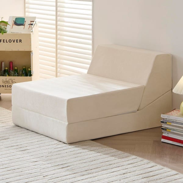 6 in. Medium Beige Twin Folding Memory Foam Sofa Mattress, Living Room Bedroom Convenience Boxed Set