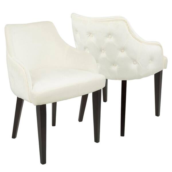 Lumisource Eliza Espresso and Cream Velvet Diamond Tufted Dining Chair (Set of 2)