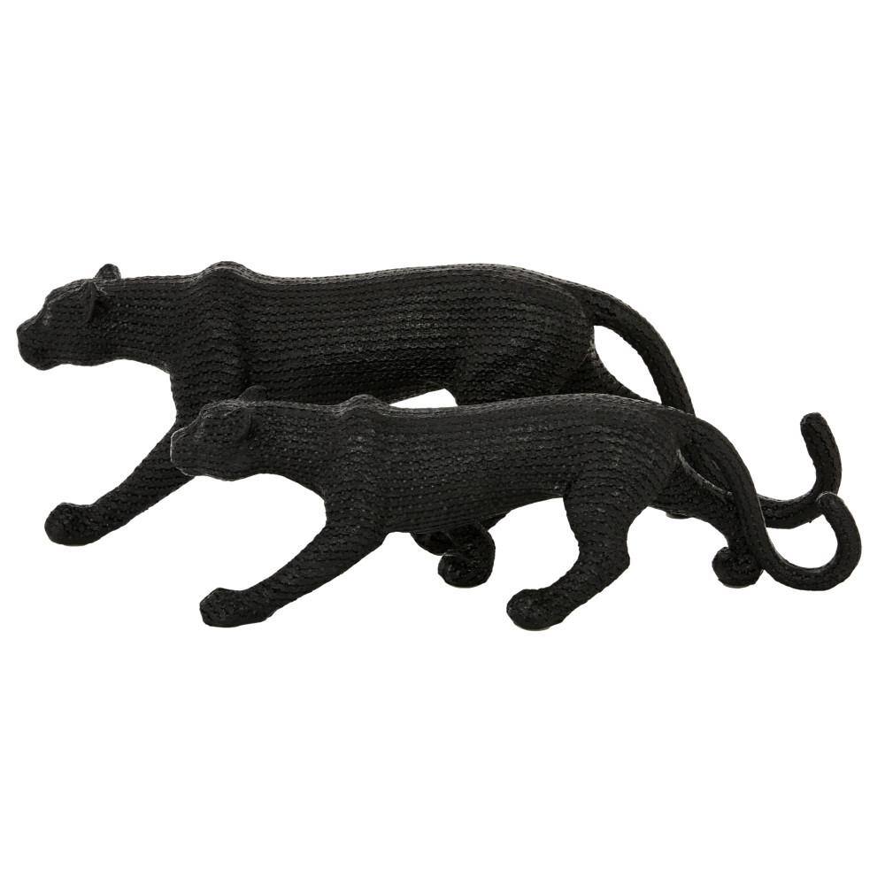 18" Black Resin Leopard Sculpture Set
