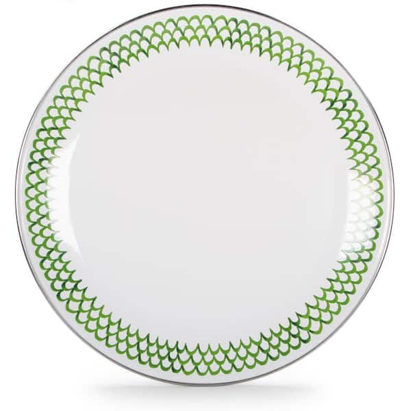 Golden Rabbit 12.5 in. Green Scallops Enamelware Round Charger Plate Set of 2