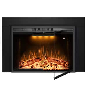 41.9 in. W Electric Fireplace Inserts with Trim Kit, 3 Flames Colors, Glass Door and Mesh Screen, Black