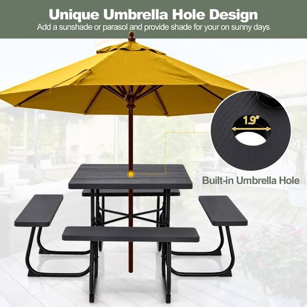 67 in. Black Square High-Quality HDPE Cast Iron Picnic Table Seats