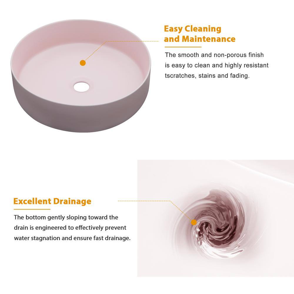 16" Pink Round Ceramic Vessel Bathroom Sink