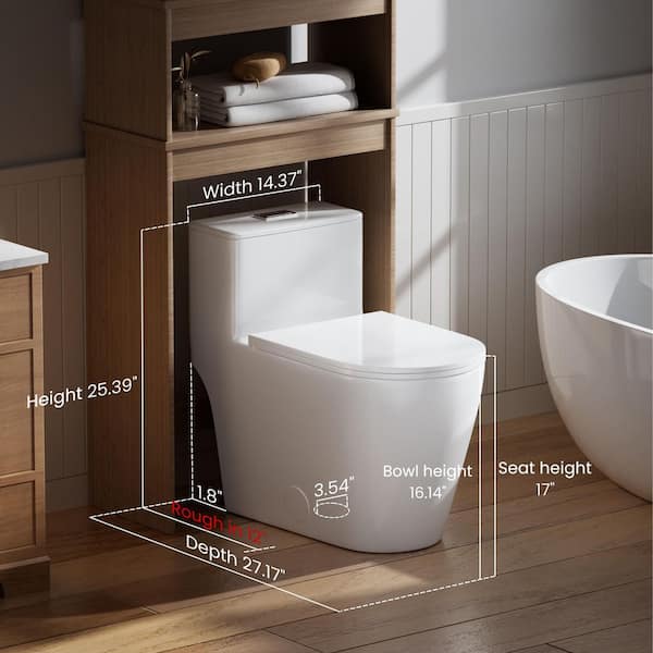 12 in. Rough-in Elongated One-Piece Skirted Toilet in White with Soft-Close Seat, 1.0/1.6GPF DualFlush, 1000g MAP Rating