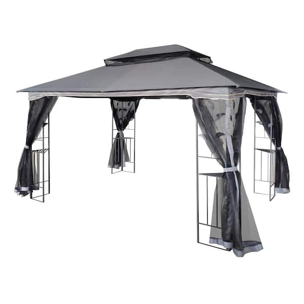 Unbranded 13 ft. x 10 ft. Outdoor Metal Patio Gazebo Canopy Tent with Ventilated Double Roof, Gray