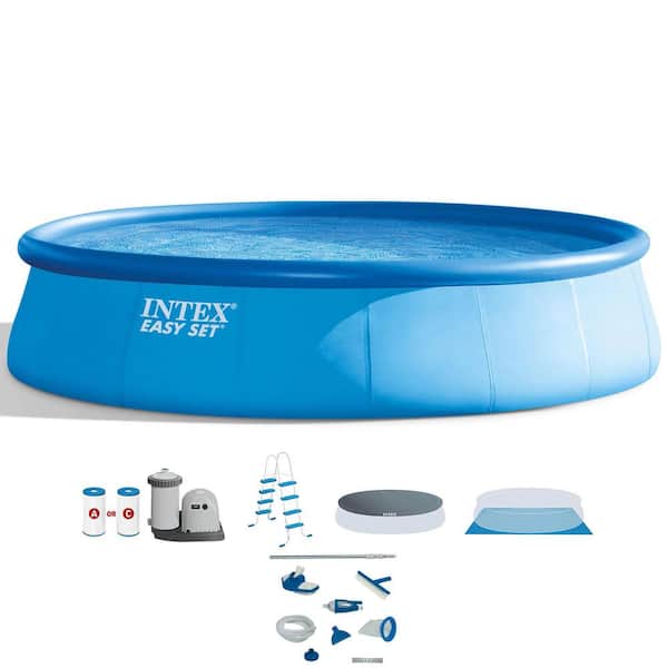 Intex Easy Set Pool 18 ft. Round 48 in. D Inflatable with Ladder, Pump and Maintenance Kit