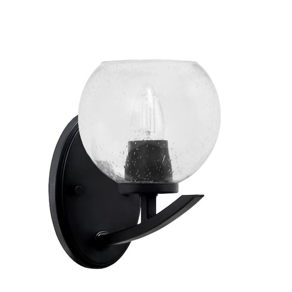 Unbranded Siena 1-Light Matte Black Downlight Wall Sconce with Clear Bubble Glass Shade