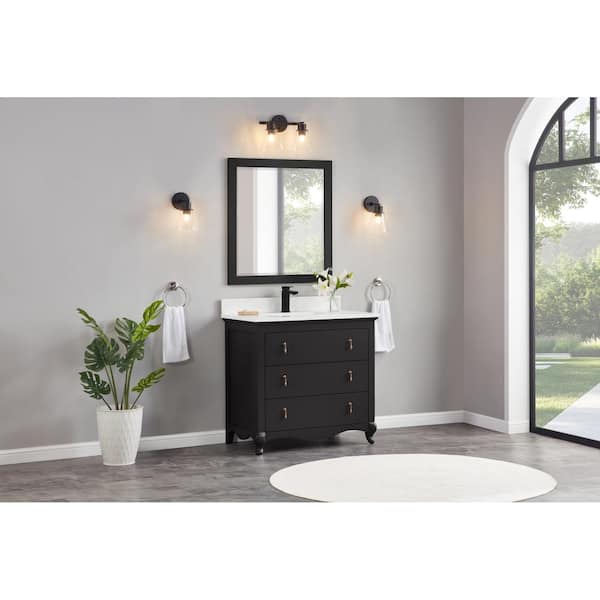 WS2512-36-TB 36 in. Single Sink Vanity Tricorn Black Bath Vanity with White 1 in. Artificial Stone Top