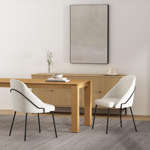 Manhattan Comfort Gracie Modern White and Black Faux Leather Upholstered Dining Side Chair with Steel Legs (Set of 2)