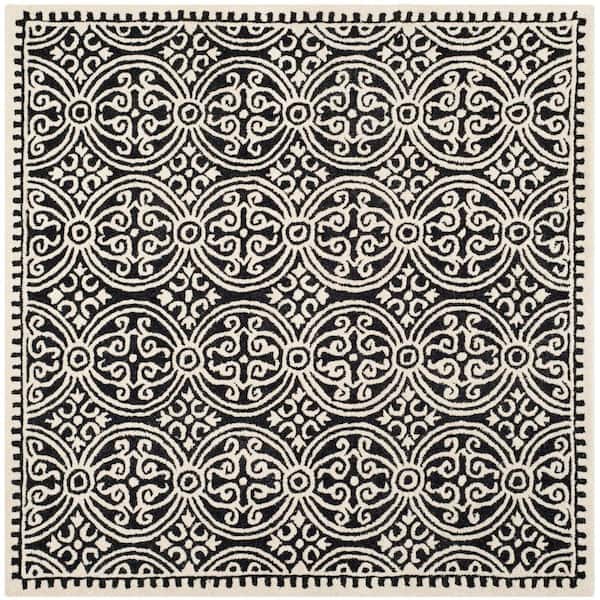 Cambridge Black/Ivory 4 ft. x 4 ft. Square Medallion Geometric Area Rug
