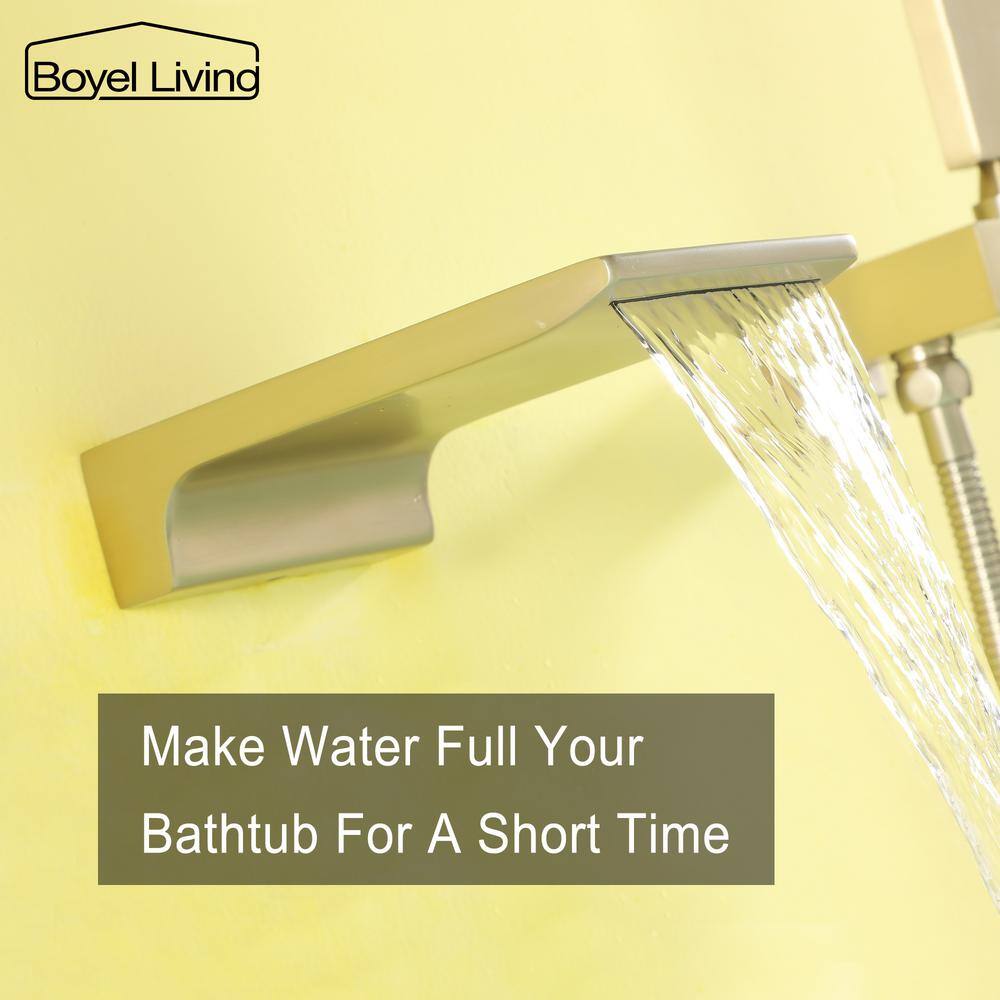 Brushed Gold Wall Mount Roman Tub Faucet with Hand Shower