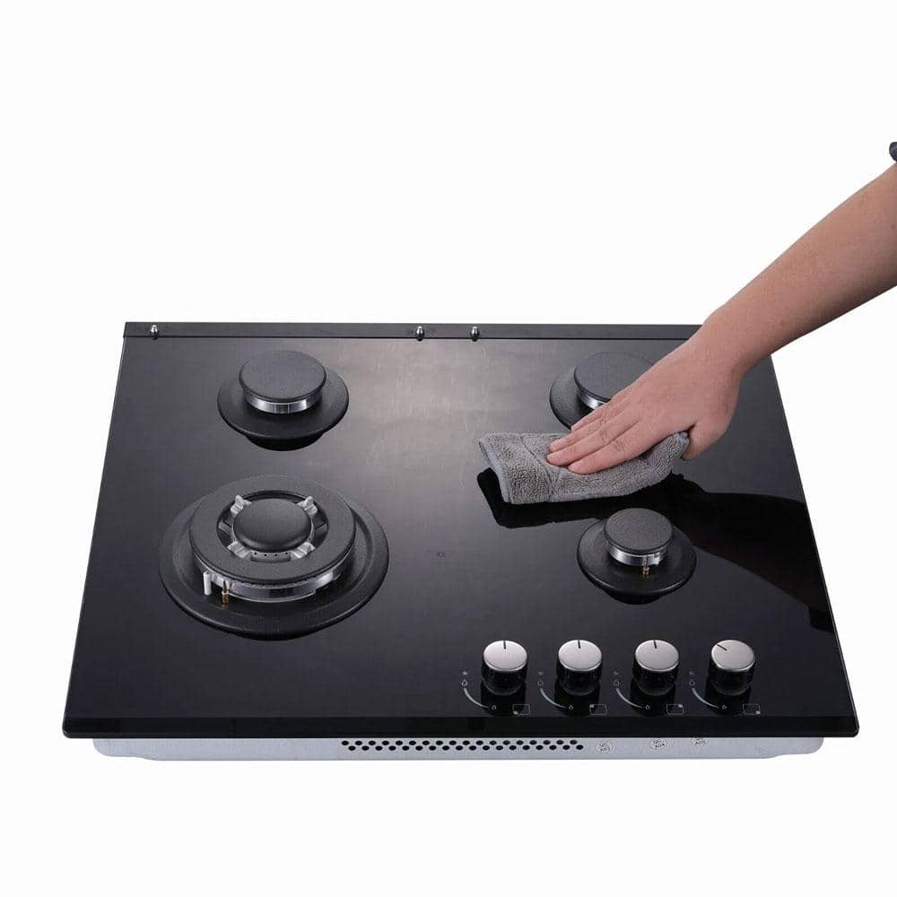 24-inch Black Tempered Glass 4-Burner Propane Gas Cooktop