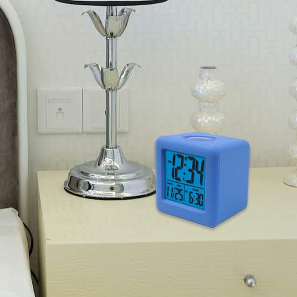 La Crosse Technology 3-1/4 in. x 3-1/4 in. Soft Blue Cube LCD Digital Alarm Clock