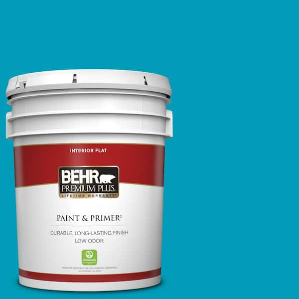 BEHR PREMIUM PLUS 5 gal. #520B-6 Brilliant Sea Flat Low Odor Interior Paint & Primer