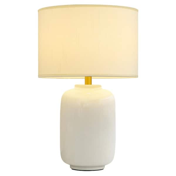 Modern Minimalist 19.2 in. White Ceramic Table Lamp with White Linen Shade