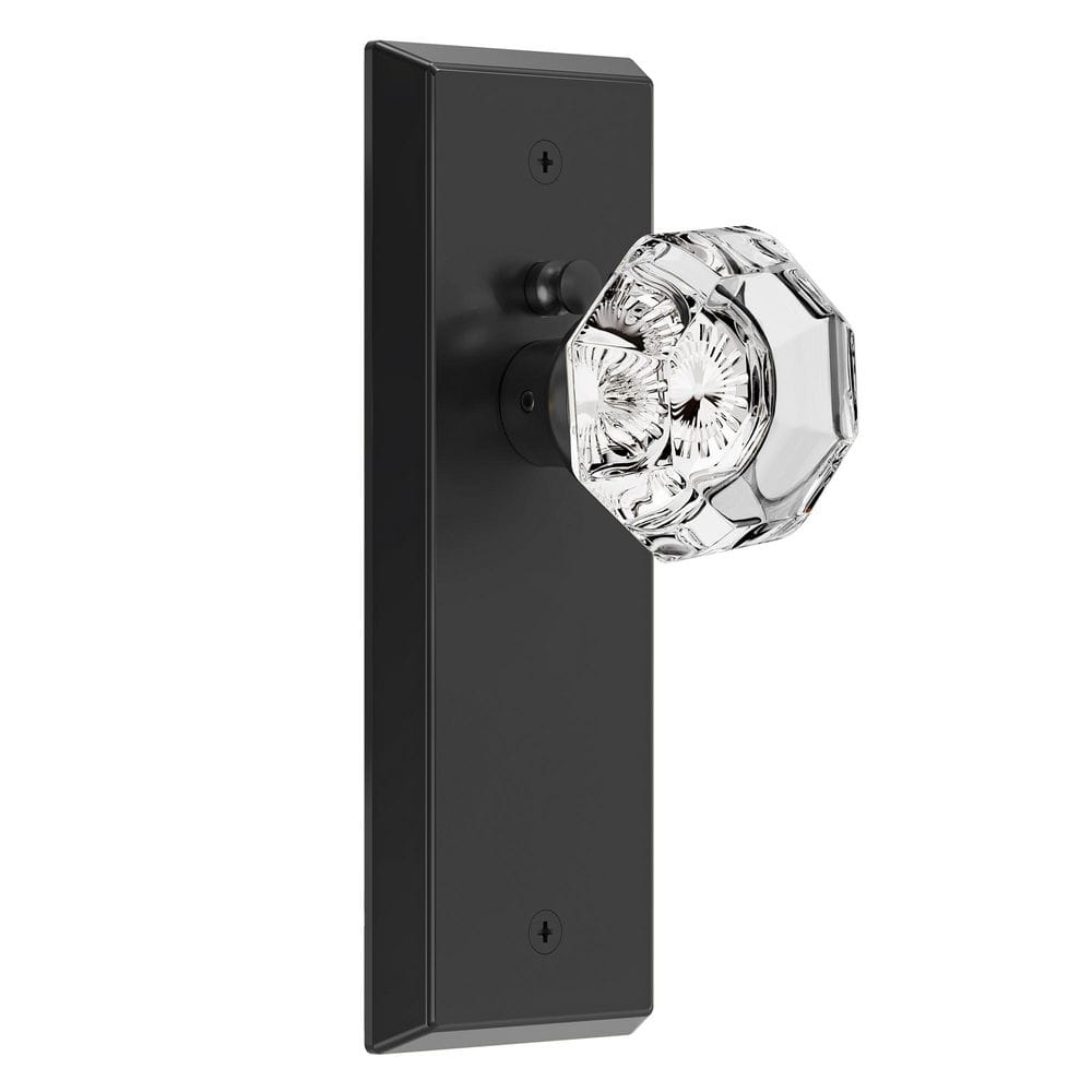 Matte Black Interior Privacy Bed/Bath Door Knob with Diamond-Cut Crystal Knob and Beveled Rectangular Backplate price history on PriceWatchPro