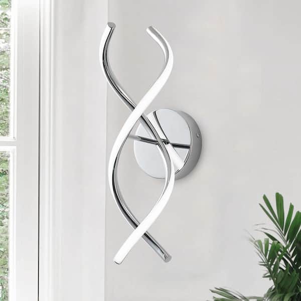 2-Light 16W Modern Chrome LED Wall Sconce DNA-Shaped 6000K Dimmable Wall Lamp