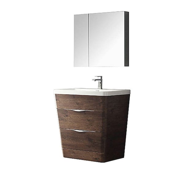 Fresca Milano 32 in. Vanity in Rosewood with Acrylic Vanity Top in White and Medicine Cabinet