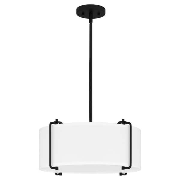 DSI LIGHTING Brookley 4-Light Matte Black Shaded Pendant Light with White Fabric Shade