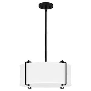 Brookley 4-Light Matte Black Shaded Pendant Light with White Fabric Shade