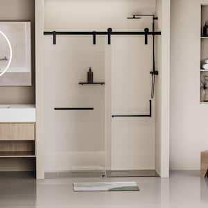 60 in. x 76 in. Clear Tempered Glass Soft-closing Shower Sliding Door with Matte Black Stainless Steel Hardware