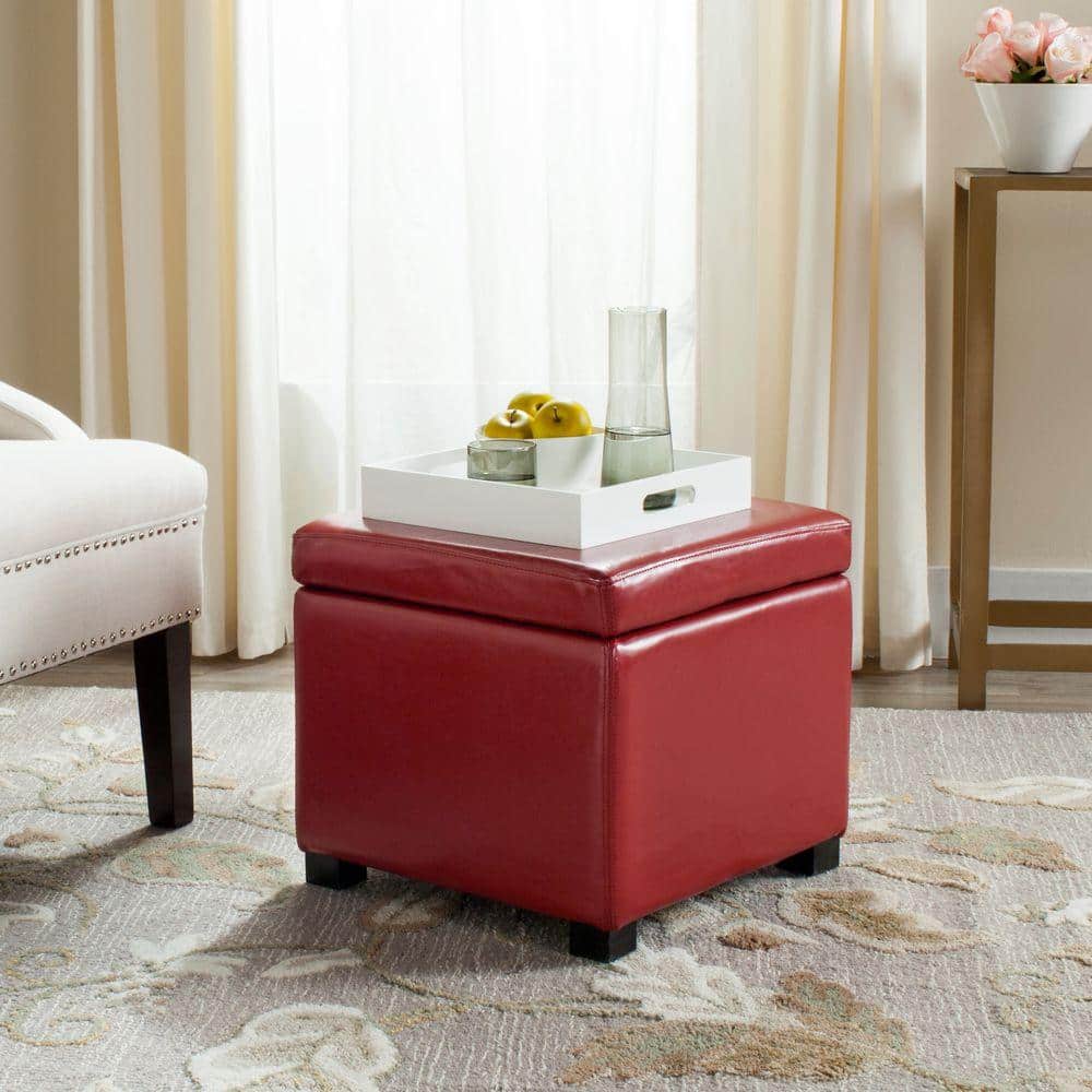 Jonathan Red Faux Leather Flip Top Storage Ottoman