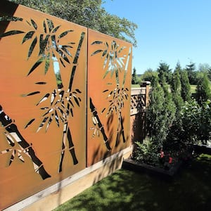 36 in. W x 72 in. H Panda Steel Decorative Privacy Screen Panel in Rust