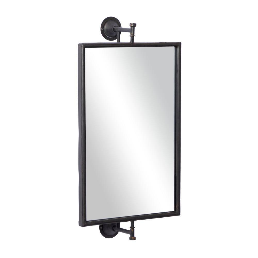Industrial Black Rectangular Wall Mirror with Pull Handle