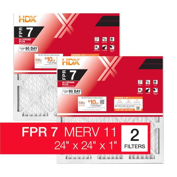 HDX 24 in. x 24 in. x 1 in. Allergen Plus Pleated Air Filter FPR 7, MERV 11 (2-Pack)