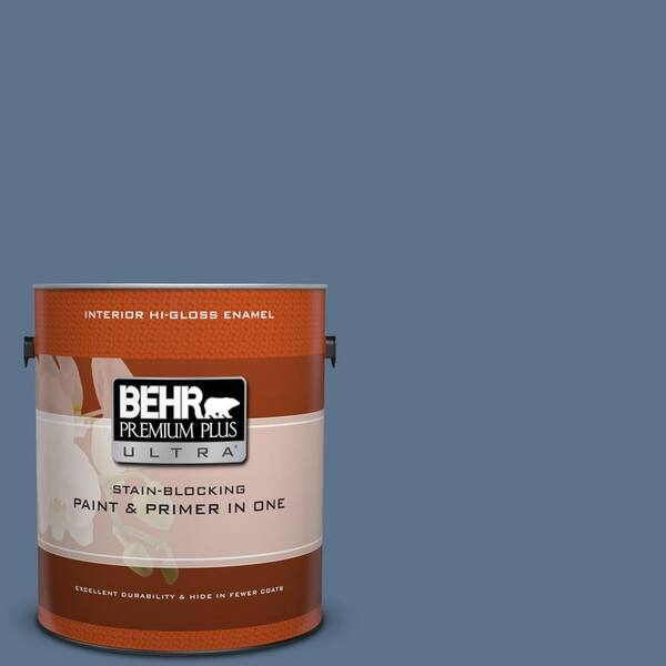 BEHR Premium Plus Ultra 1 gal. #BXC-75 Saltbox Blue Hi-Gloss Enamel Interior Paint and Primer in One