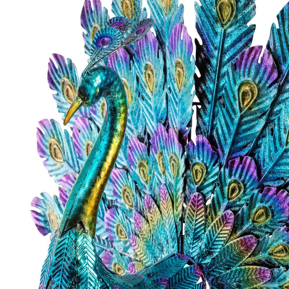Vibrant Multicolor Metal Peacock Lawn Decoration, 32"