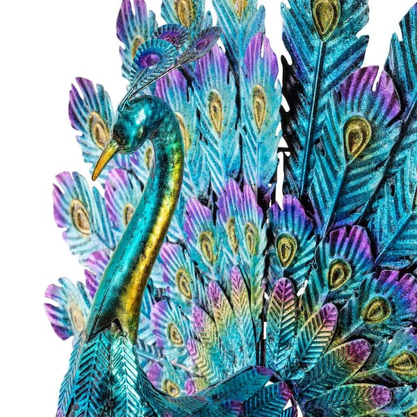 Alpine Corporation 23 in. Tall Outdoor Metallic Peacock Tail