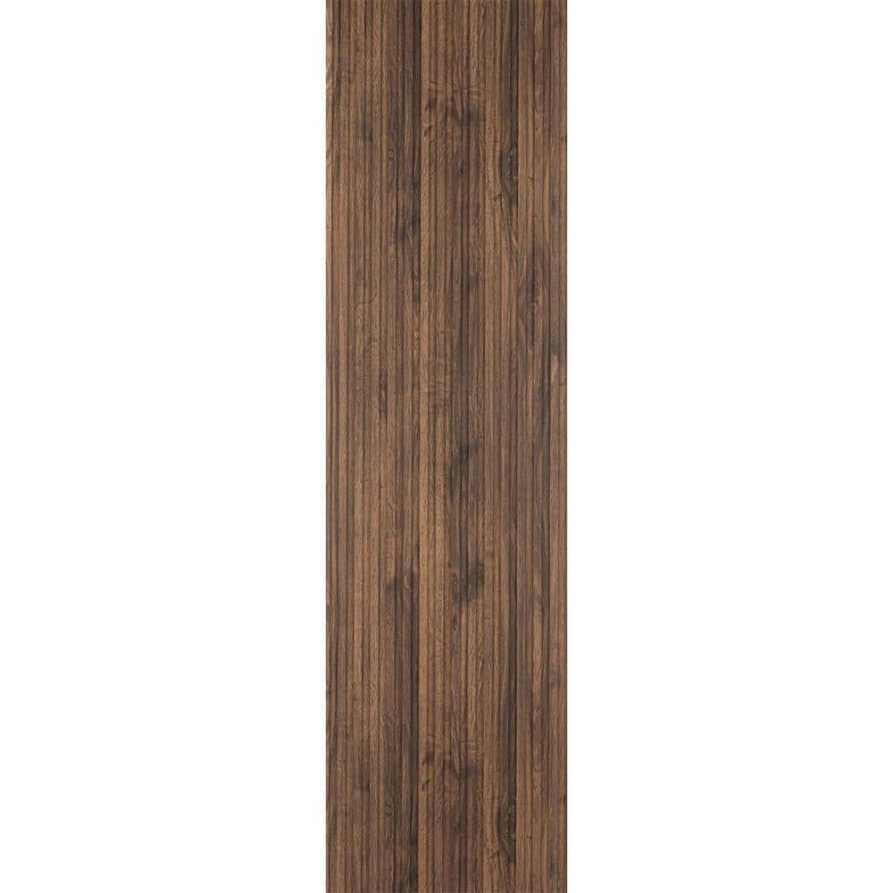 Walnut Brown Textured Shiplap Wood Slat Wall Panels, 94.5" x 12", Pack of 10