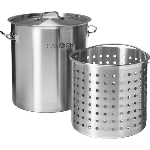 GASONE 53 qt. Stainless Steel Stock Pot in Satin Finish with Lid Basket and Reinforced Bottom