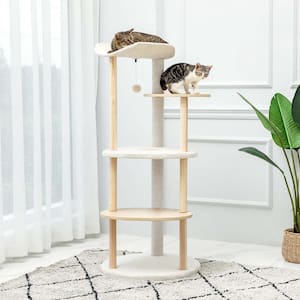 Wooden Multi-level Cat Tower Curious Hole with Scratching Posts