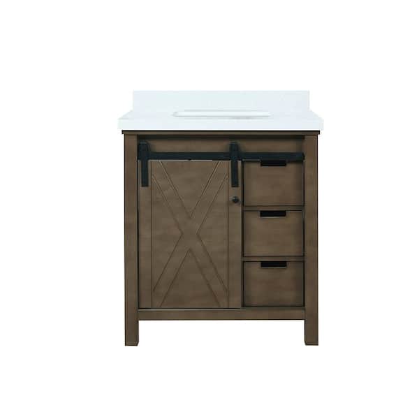 Marsyas 30 in W x 22 in D Rustic Brown Bath Vanity and White Quartz Countertop