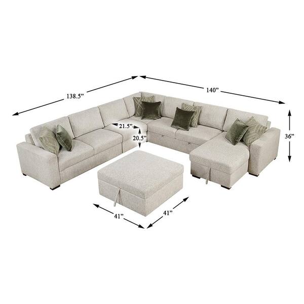 Lazzara Deleon 140 in. Straight Arm 6-Piece Microfiber Sectional