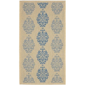 Courtyard Natural/Blue 2 ft. x 4 ft. Floral Indoor/Outdoor Patio  Area Rug