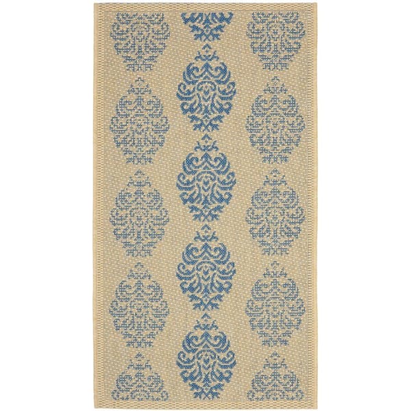 SAFAVIEH Courtyard Natural/Blue 2 ft. x 4 ft. Floral Indoor/Outdoor Patio  Area Rug