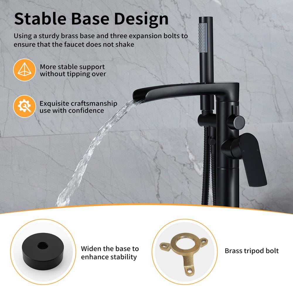Matte Black Stainless Steel Freestanding Tub Faucet with Hand Shower