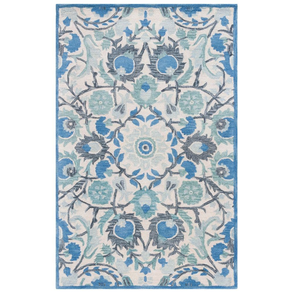 Antiquity 6 ft. x 9 ft. Ivory/Blue Floral Geometric Area Rug price history on PriceWatchPro