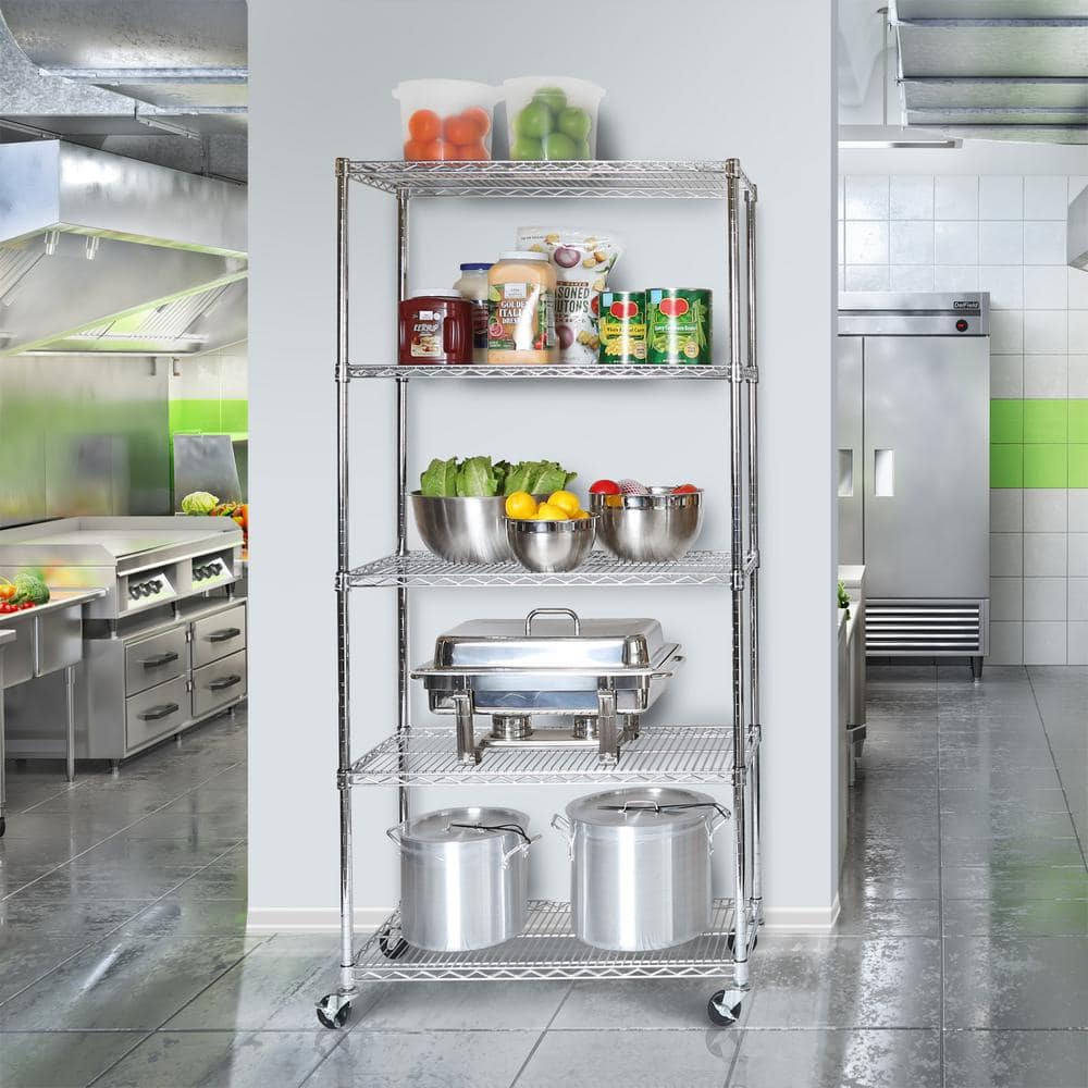UltraDurable 5-Tier Adjustable Steel Wire Shelving Unit with Wheels