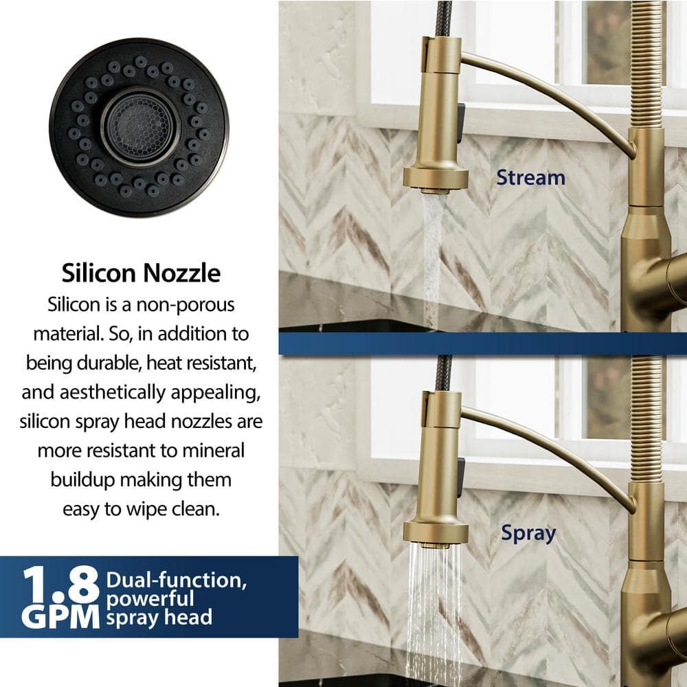 Brushed Gold Brass Touchless Pull-Down Kitchen Faucet with Spray