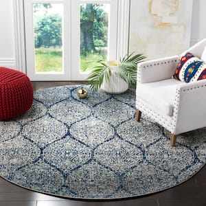Madison Navy/Silver 4 ft. x 4 ft. Round Medallion Area Rug
