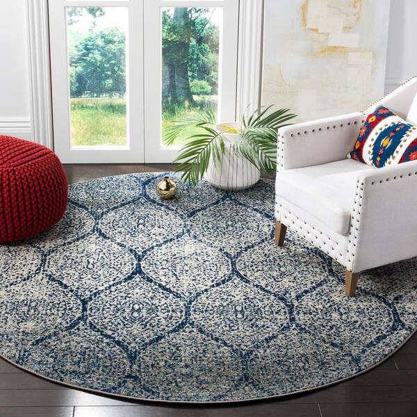 Madison Navy/Silver 5 ft. x 5 ft. Round Medallion Area Rug