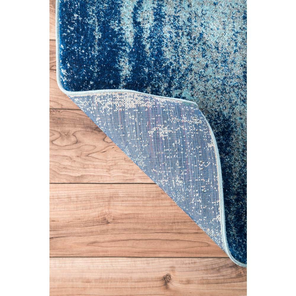 Blue Abstract Synthetic Rectangular Reversible Area Rug