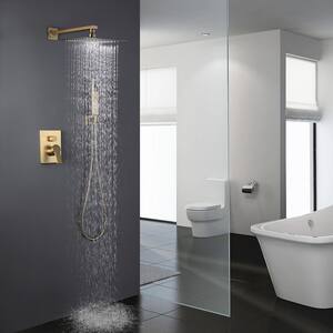 1-Spray Patterns with 2.6 GPM 10 in. Wall Mount Dual Shower Heads in Brushed Gold