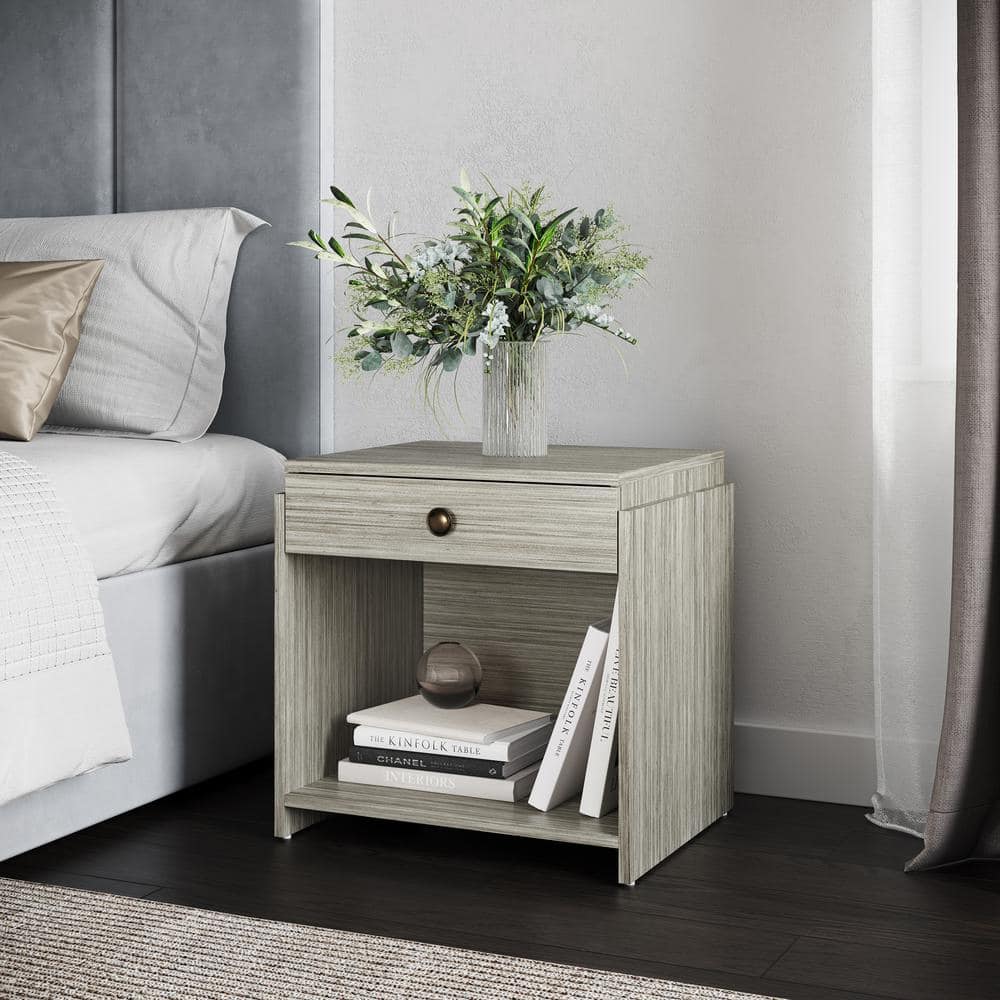 Sydney 1-Drawer Nightstand with Large Open Storage Cubby, Barnwood Gray