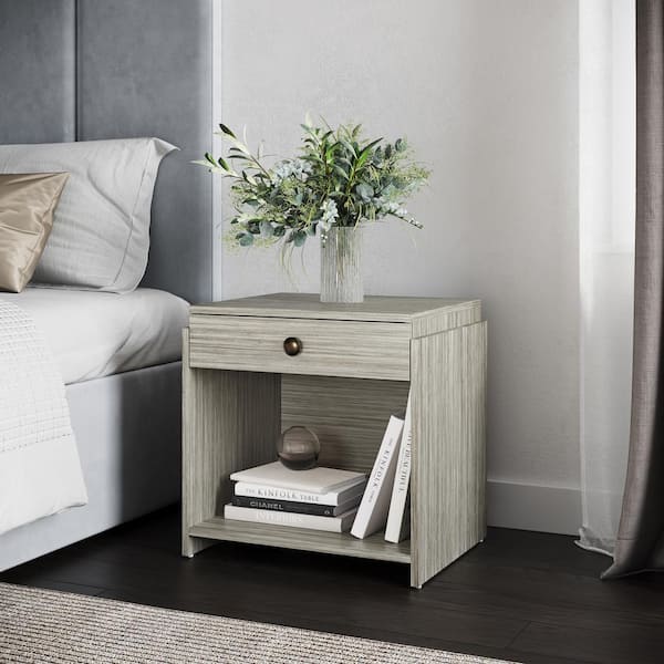 Boyd Sleep Sydney 1-Drawer Nightstand with Large Open Storage Cubby, Barnwood Gray