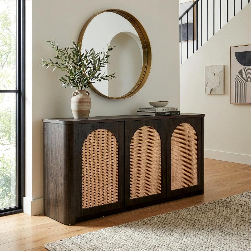 Glamour Home Bistra Brown Walnut Wood 63 in. Sideboard with Rattan